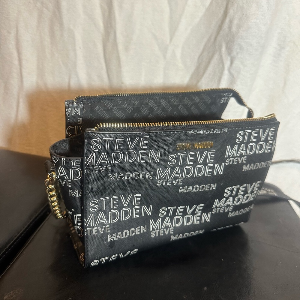 Steve Madden Black Messenger Bag with Gold Chain Detail